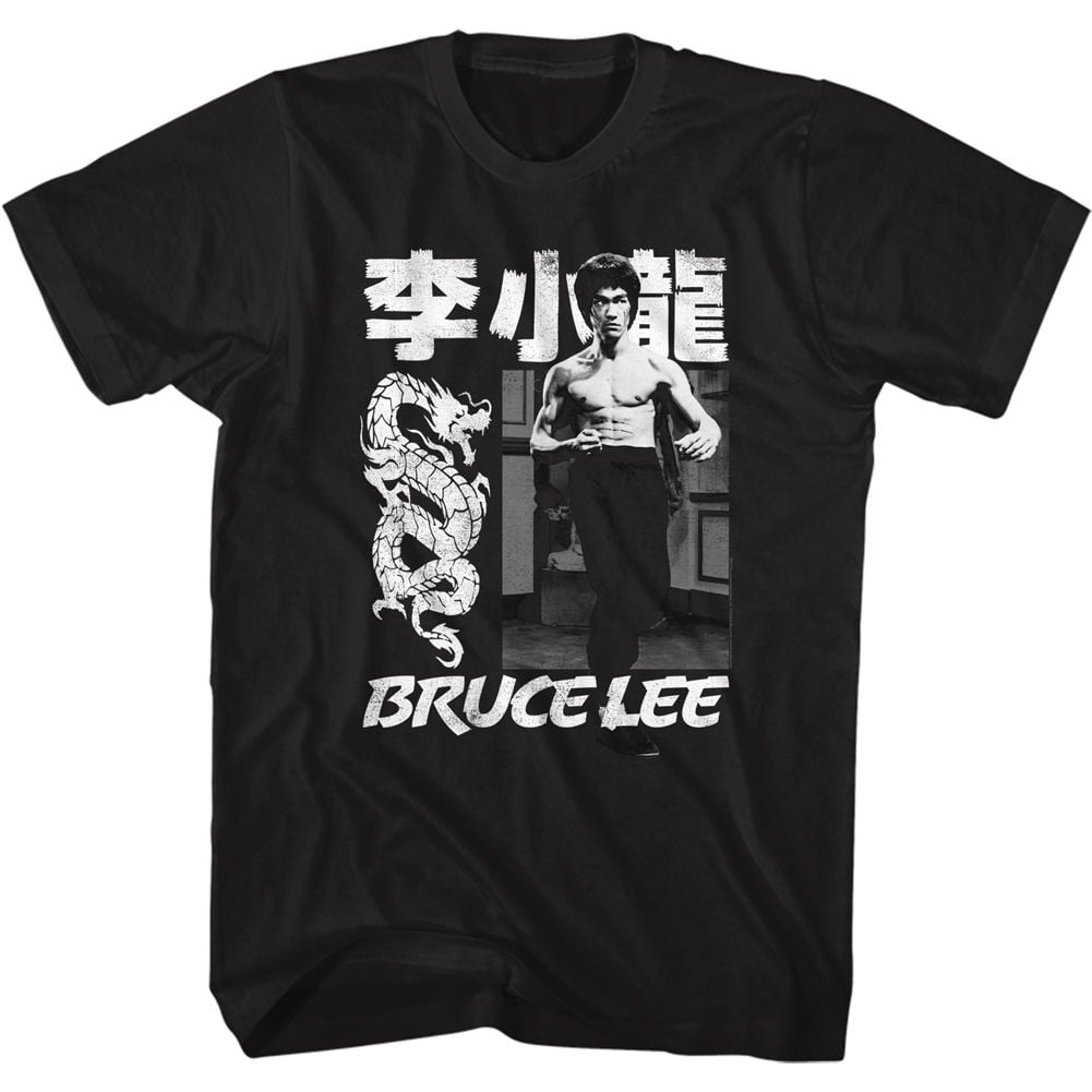 Bruce Lee CHINESE NAME-Front Print-Black Adult Short Sleeves T-Shirt ...