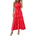 thumbnail image 1 of Vestido PRETTYGARDEN Maxi Rojo Floral de Un Hombro XXL, 1 of 8