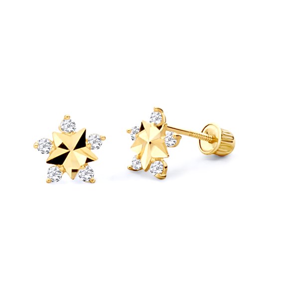 Wellingsale 14K Yellow Gold Polished Star Stud Earrings With Screw Back