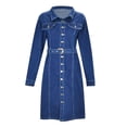 thumbnail image 4 of OSOLU Dresses Solid Color Women Sexy Fashionable Multi Button Decorative Lapel Single Belted Long Slim Fit Long Sleeve Denim Dress Classic Sundress Flowy Vacation Dress, 4 of 8