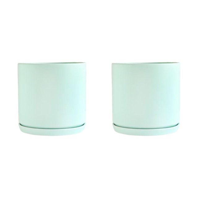Destyer Cylindrical Flower Pots - Sturdy Ceramic Breathable Water Filtration System Straight Tube Matte Is DS light green M 2Set
