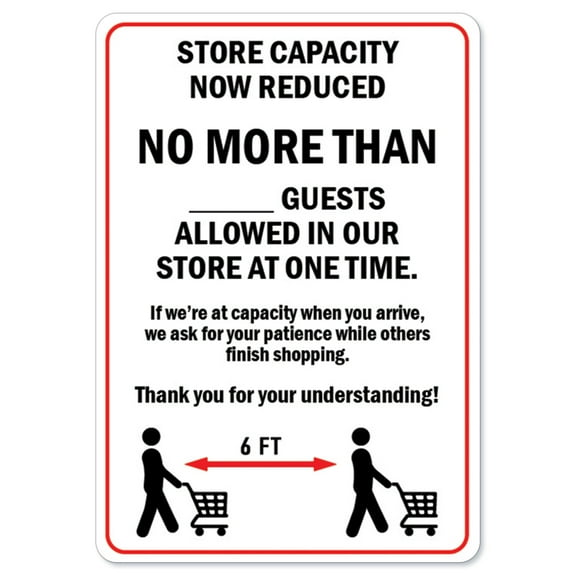 COVID-19 Notice Sign - Store Capacity Now Reduced No More Than 2 | Peel And Stick Wall Graphic | Protect your Business, Class Room, Office & Interior Surroundings | Made in the USA