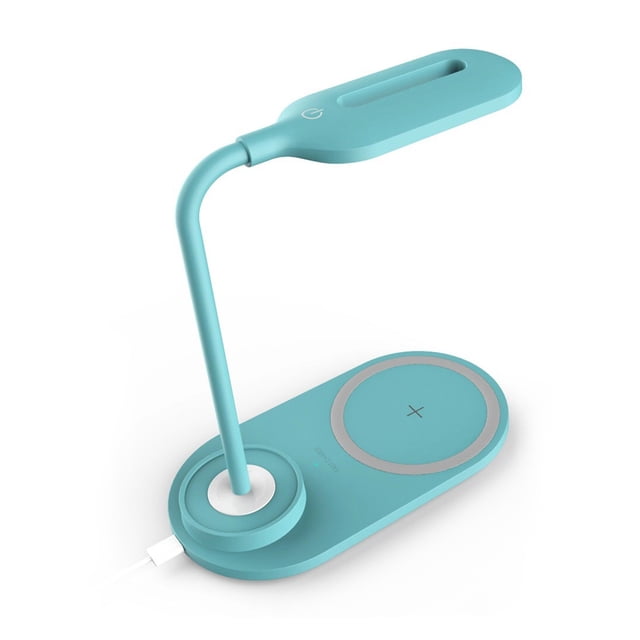 Cargador Inalámbrico Rápido de 10W con Lámpara LED de 3 Modos, Azul, Control Táctil y Base Giratoria para Hogar u Oficina