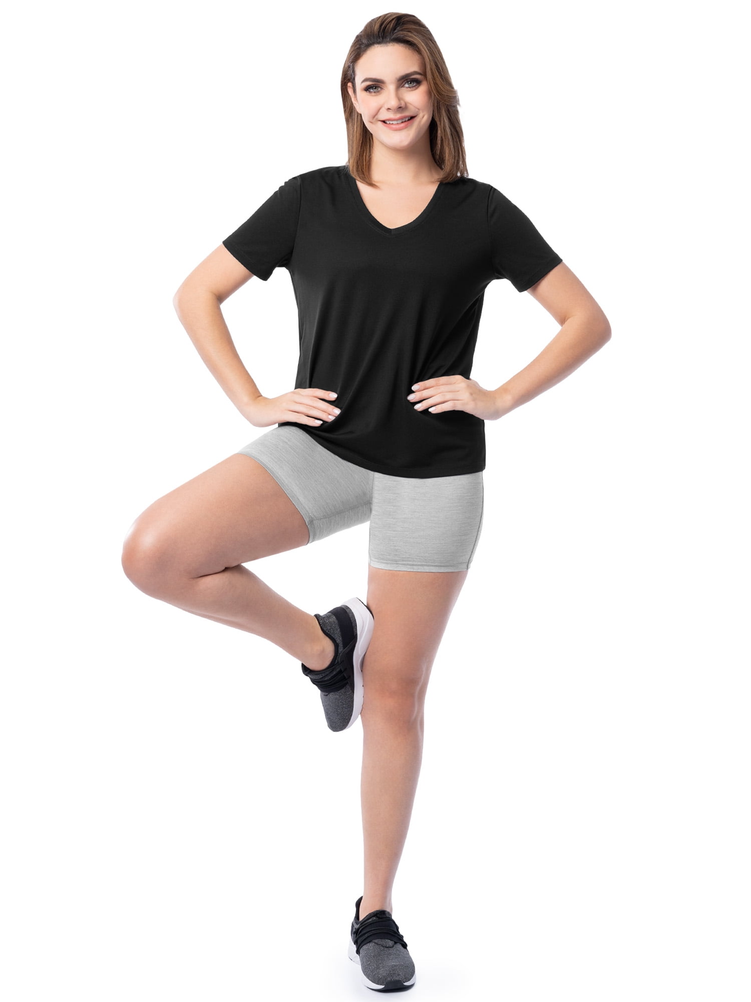 Athletic Works Women's Active Texture Knit V-Neck Tee, Sizes XS-XXXL