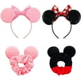 thumbnail image 2 of 2Pcs Shiny Mouse Ears Headband an2Pcs Sequin Mouse Ears Velvet Scrunchies with Bow Hairs Accessories for Girls Women Adult Kids Birthday Party (Red and pink), 2 of 4