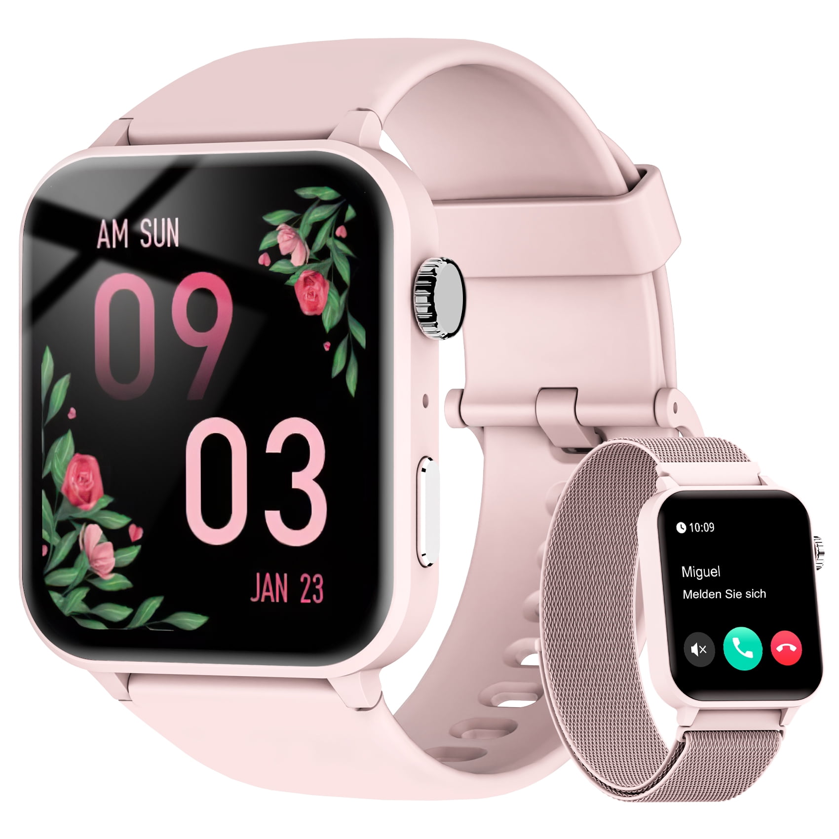 Blackview Smart Watch for Android and iPhone,IP68 Waterproof,with Bluetooth Call(Answer/Make Calls) for Women Men 1.83" HD Screen Fitness Watch with AI Voice,Pink