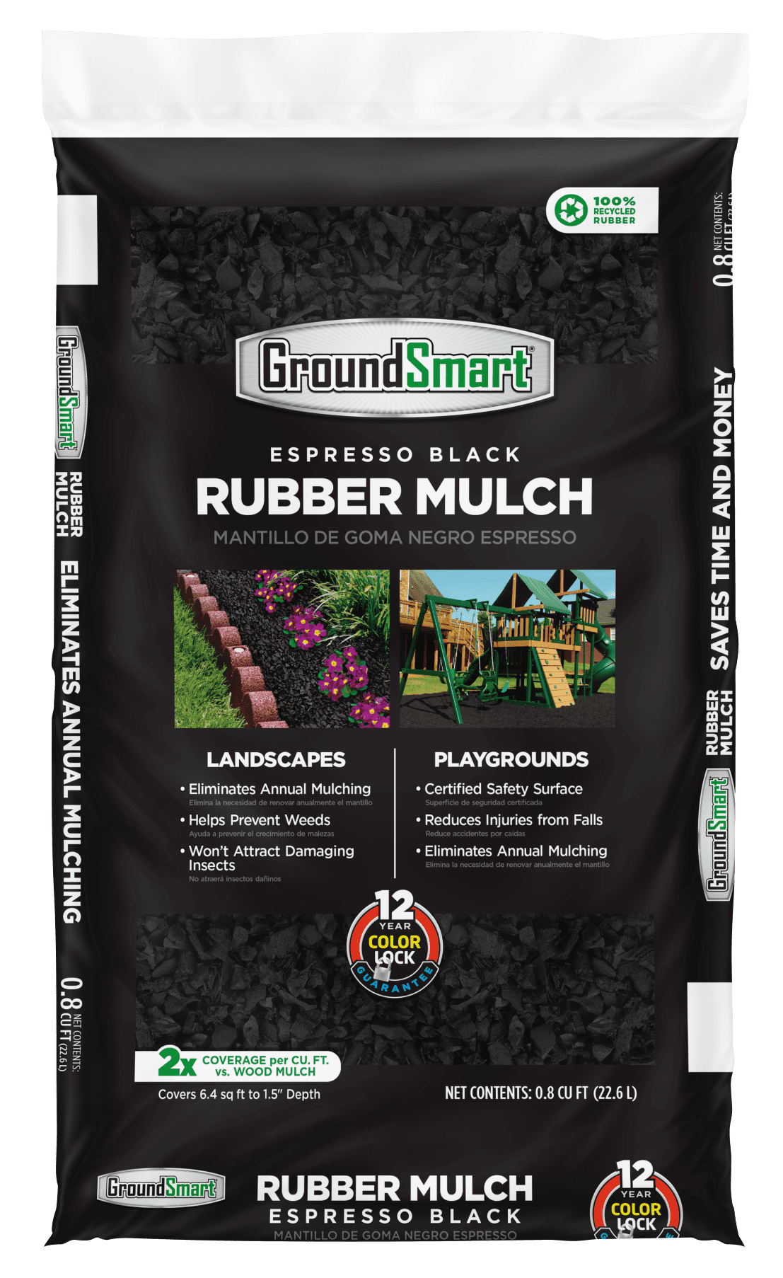 GroundSmart Rubber Mulch, Espresso Black, 0.8 cu ft