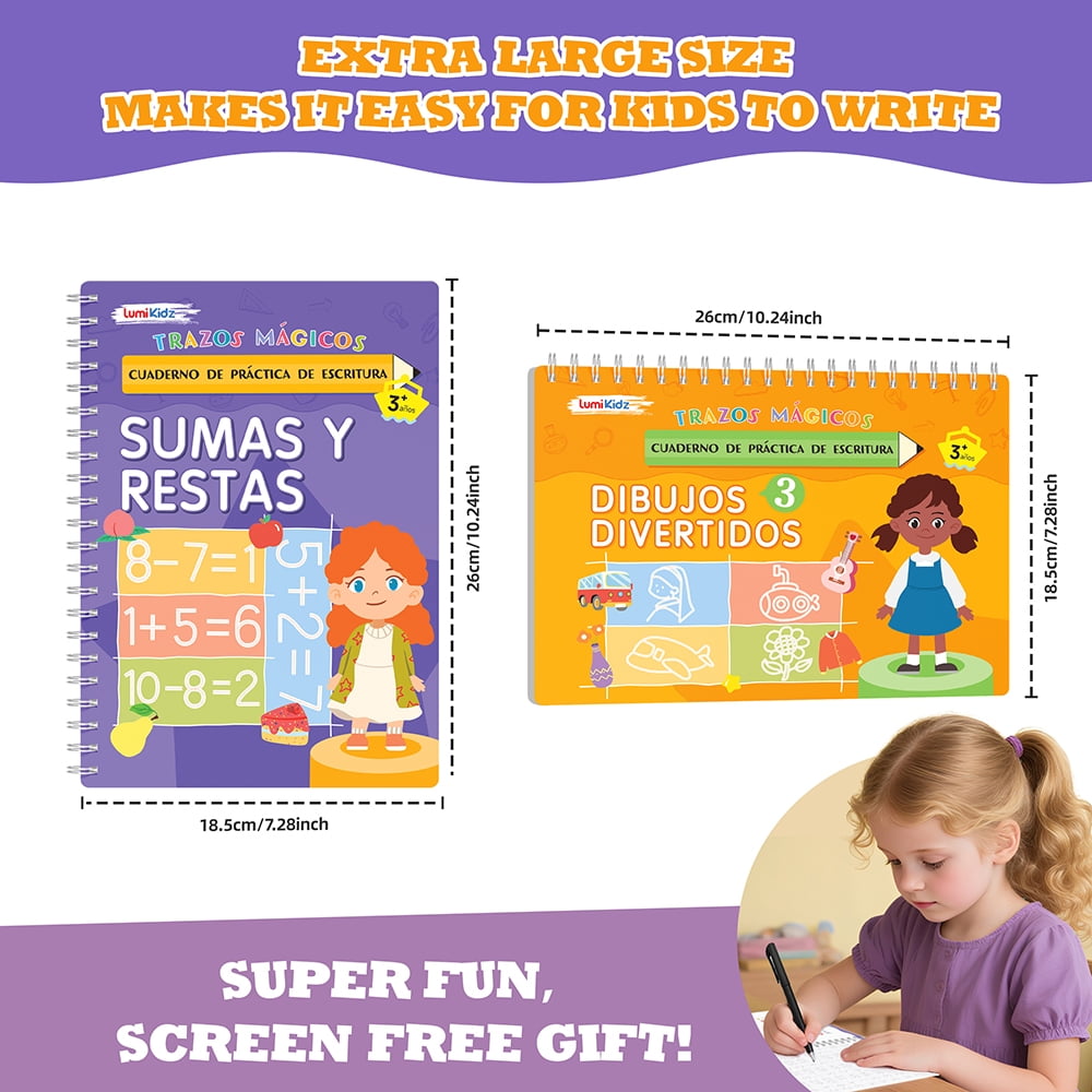 Spanish Magic Grooved Writing Practice for Kids Ages 3–8 – Reusable Grooved Handwriting Workbooks, Large Tracing Practice Books, Preschool & Kindergarten Learning Activities, Educational Gift