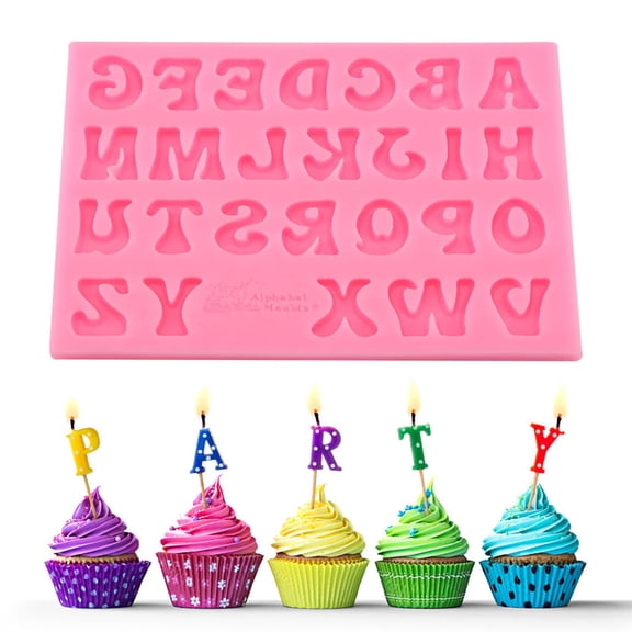 Riousery Premium Letters Shape Silicone Cake Fondant Chocolate Molds Decorating Tool, Happy Birthday Baking Mold for DIY Crafts & Desserts, Pink, 4.7 x 3.9 Inches