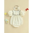 thumbnail image 6 of Baby Toddler Girl Bow Bubble Romper 3 6 12 18 Months Short Sleeve Bodysuit with Bow Headband Cute Summer Clothes, 6 of 9