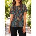 thumbnail image 3 of Vintage Feather Tops for Women Short Sleeve Crewneck All-Over Pattern Casual Tee, 3 of 6
