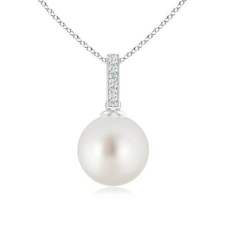 14 Mm South Sea Shell Mother's Day Jewelry - South Sea Cultured Pearl Drop Pendant with Diamond Bale in 14K White Gold (9mm South Sea Cultured Pearl) - SP0963SSPRD-WG-AAA-9 ()
