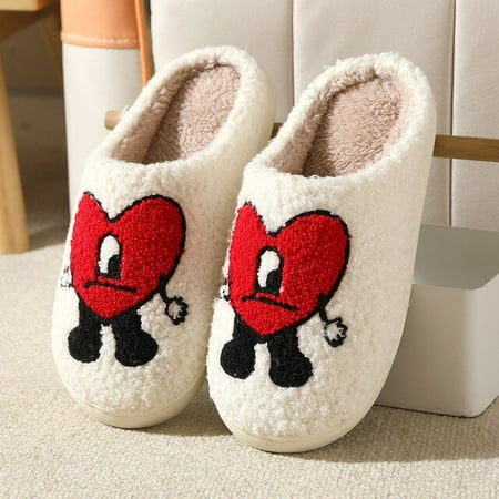 

CoCopeaunt Womens Winter Home Slippers Cute Loving Heart Autumn Warm Thick Plush Non-Slip Mens Shoes Couple House Slient Slides Bedroom