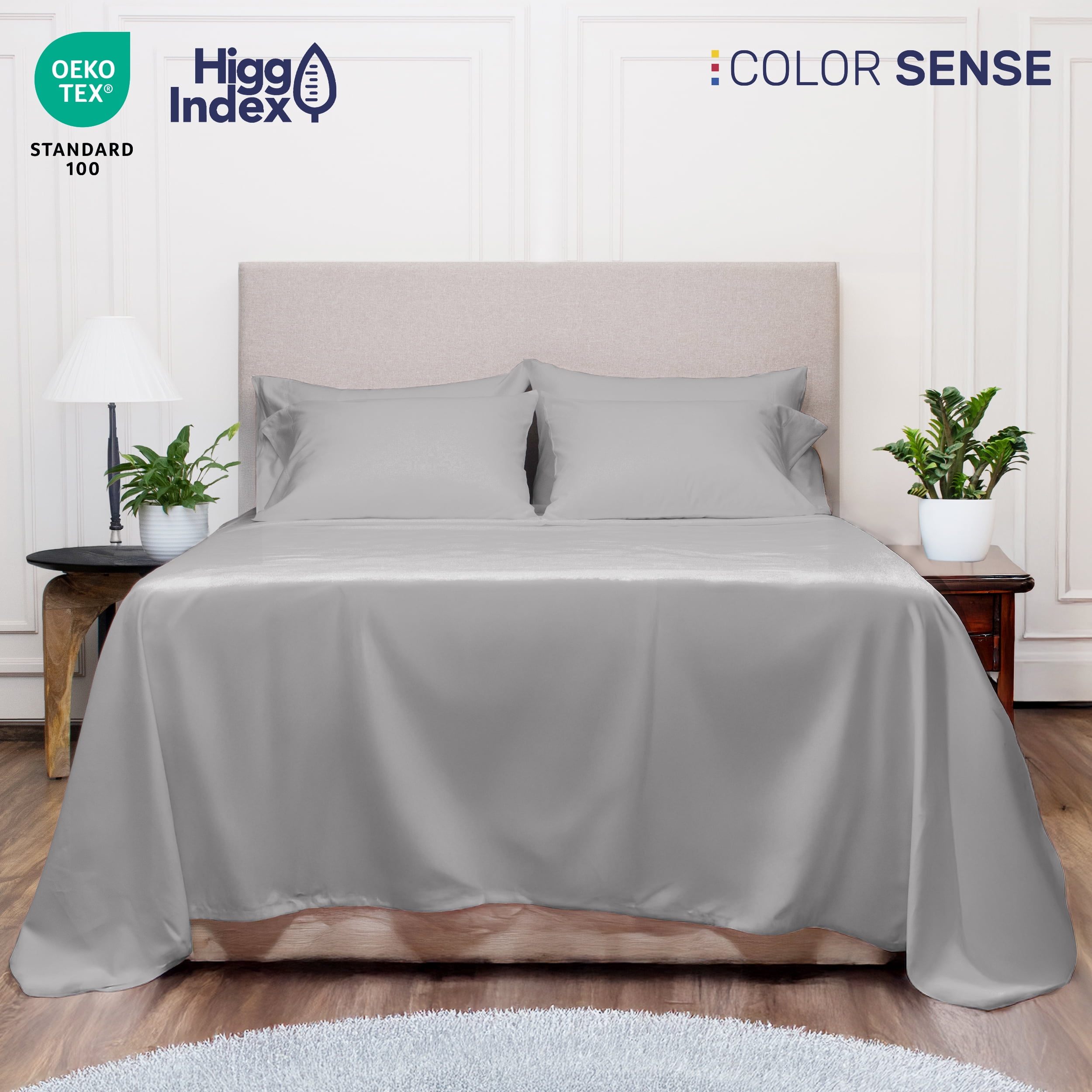 Color Sense 6-Piece 800 Thread Count Silver Cotton Rich Adult Bed Sheet Set, Full - Deep Pocket