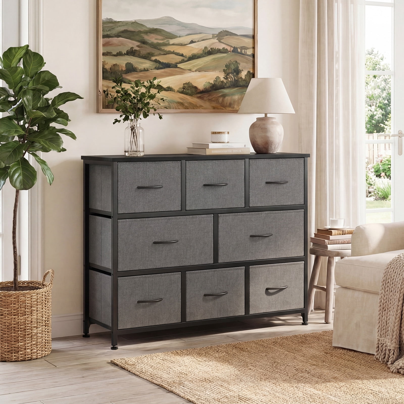 CONCETTA 8 Drawer Fabric Chest, Dresser for Bedroom, Wide Storage Tower for Closet, Living Room, Hallway, Gray