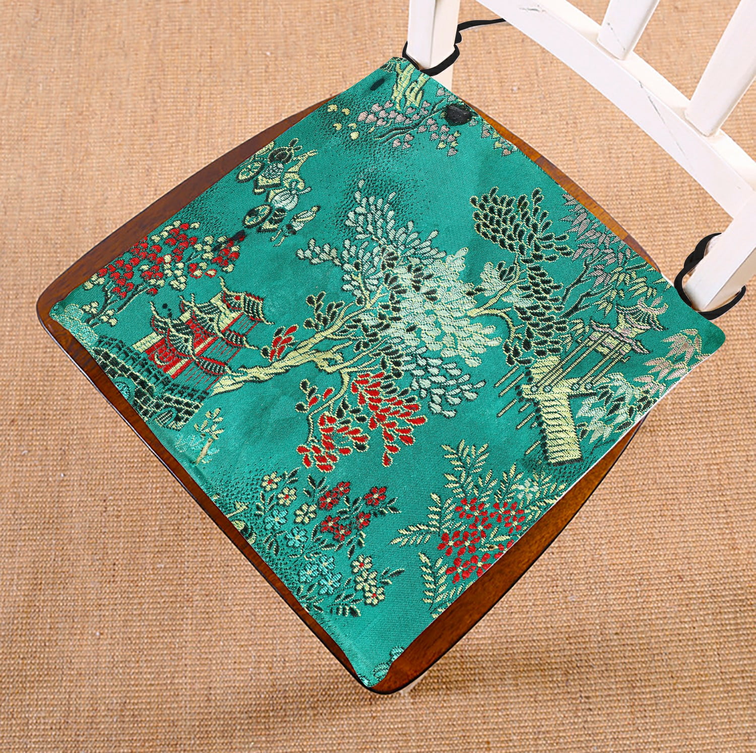 ABPHQTO Vintage Traditional Oriental Silk Embroidery Chair Pad Seat