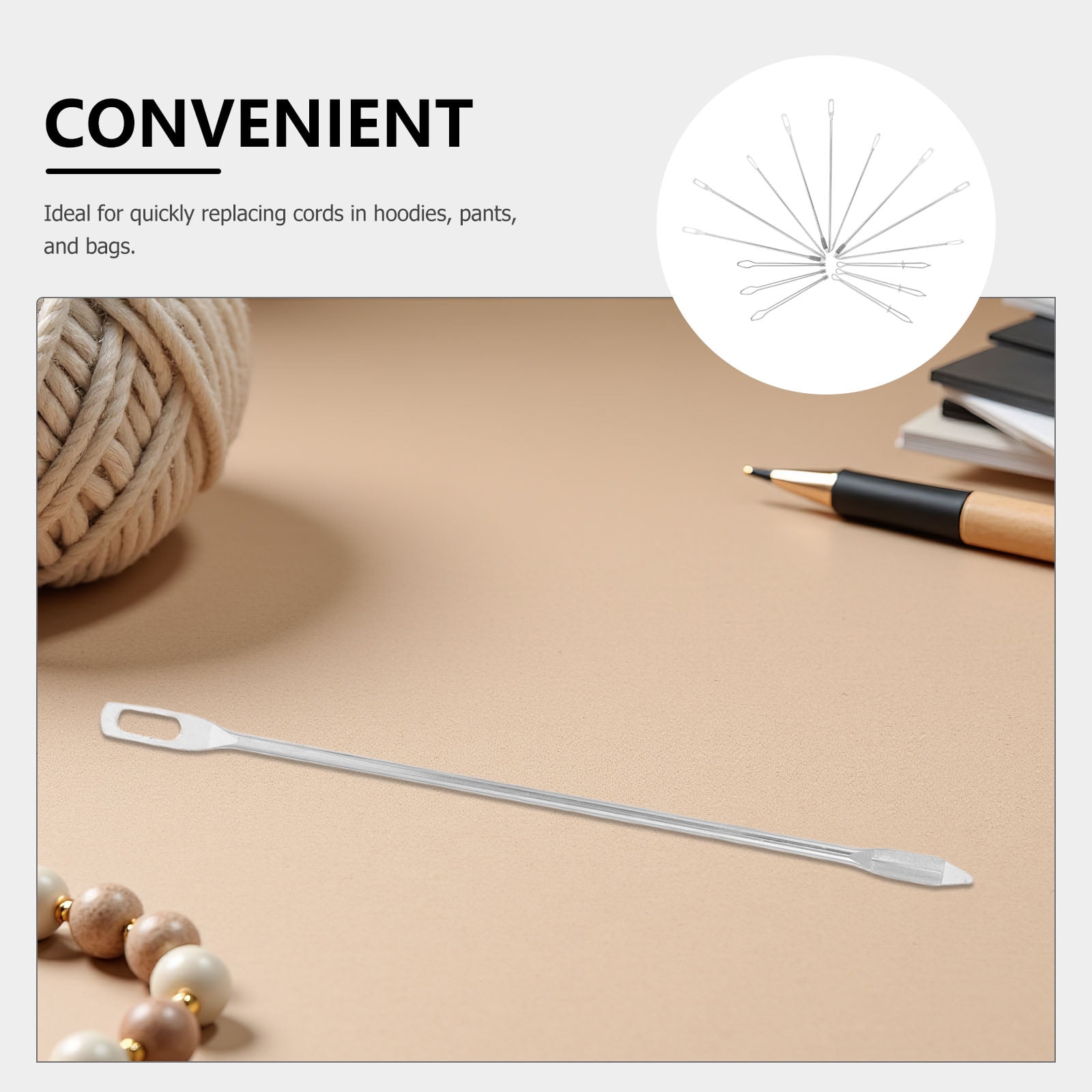 DEEPCRAFF 15Pcs Metal Drawstring Threader Tool Plated Silver Sewing Loop Kit for Elastic Cord Replacement and Home Use
