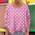 thumbnail image 2 of Charella Shirts for Women Oversized Long Sleeve Polka Dots Tops Casual Loose Fit Crew Neck Basic Tee (XL, Pink 2), 2 of 5