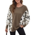 thumbnail image 1 of Las mujeres de manga larga superior de cuello redondo mangas Batwing impreso blusa Casual para oficina en casa, 1 of 6