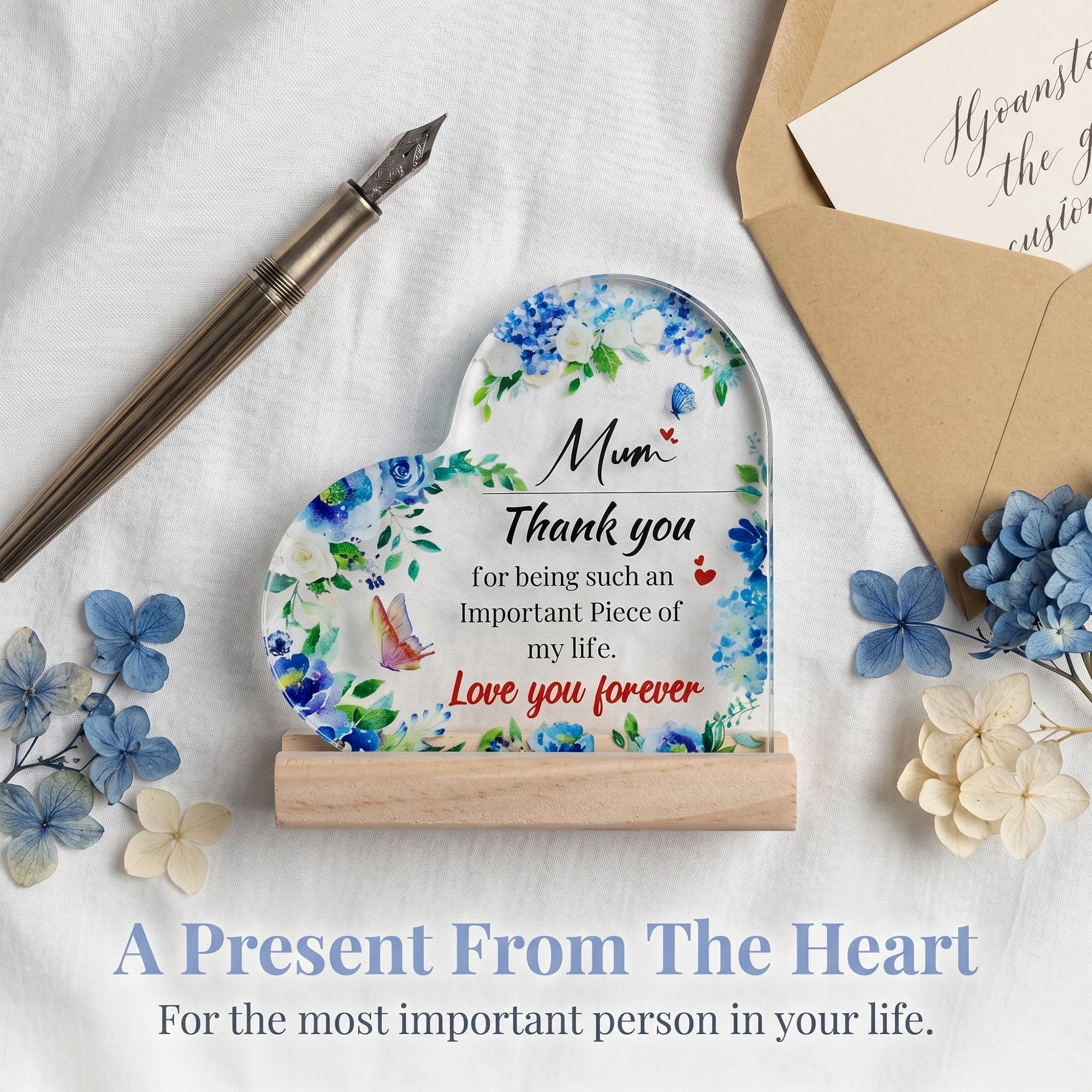 Unique Bargains Heart Wooden Sign  Square Tabletop Decor with Wooden Base  ["Style H"]