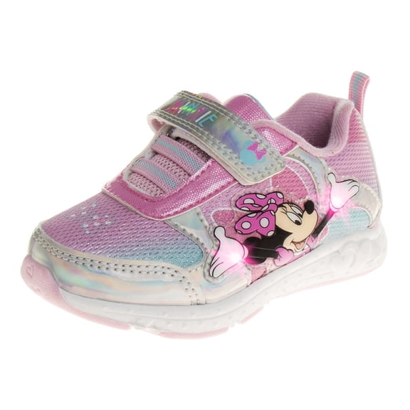 Disney Minnie Mouse Girls Casual Hook & Loop Sneakers with One White Light