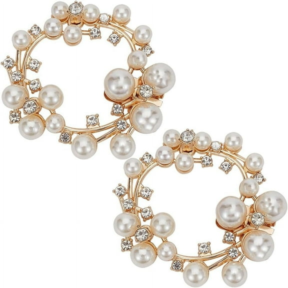 2Pcs Women Pearl Shoe Clips - Removable Shoe Buckles - Elegant Round Wreath - Decorative Accessories for Wedding Party - Heels - Flats - Boots