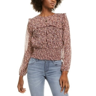 Love Fire Women's Printed Smocked Top Burgundy floral Size X-Small