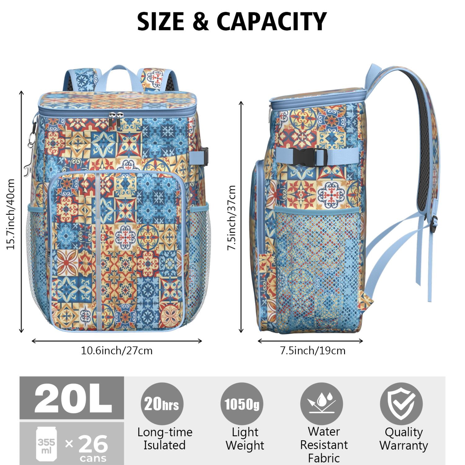 Travel Cooler Bag - Boho Bohemia Flower Camping Beer Cooler Backpack with Bottle Opener- Waterproof Insulated Picnic Backpacks - Cooler Bag for Beach