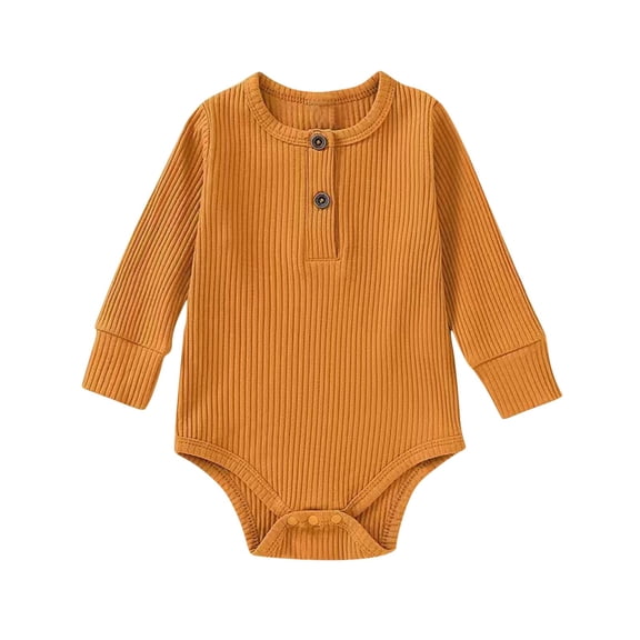 cfhntfmh Spring Fall Clothes for Infant Baby Ribbed Long Sleeve Onesies Basic Soft Round Neck Bodysuit with Buttons (Yellow,12-18 Months)