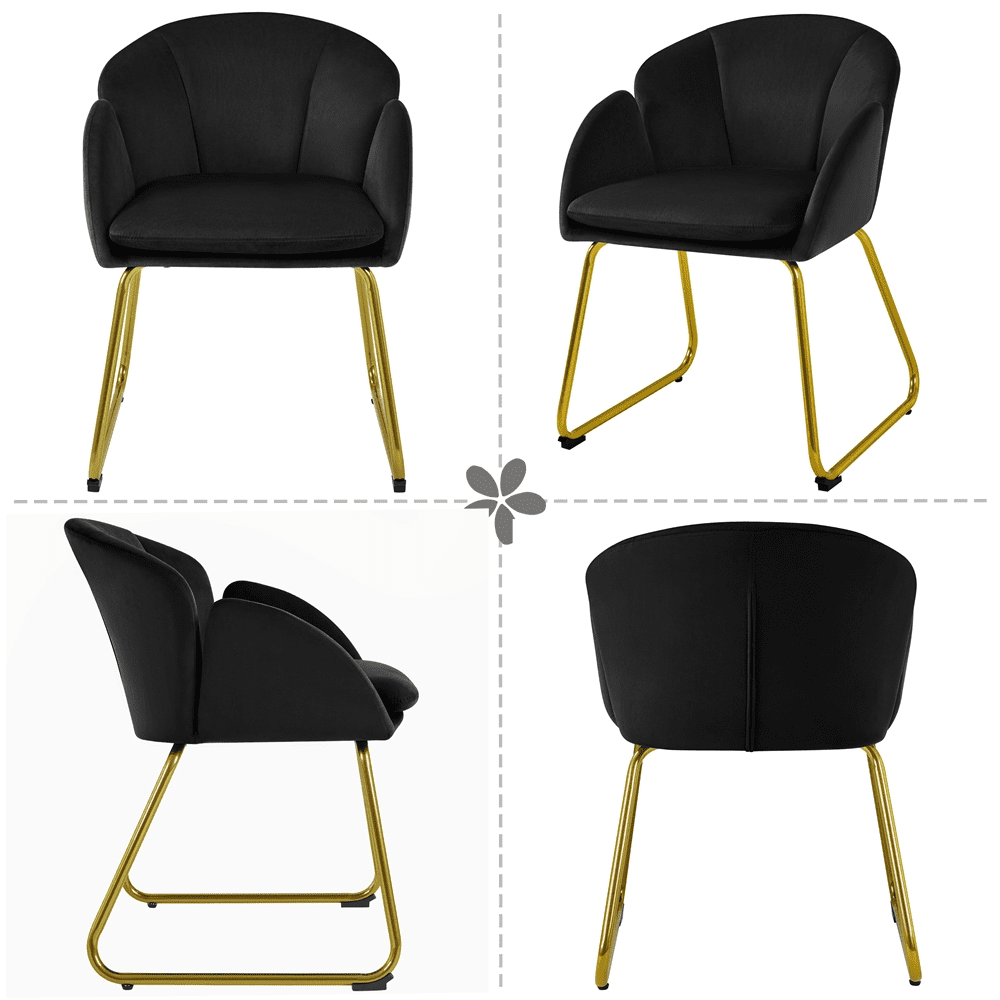Alden Design Modern Velvet Accent Chair with Golden Metal Legs for Living Room, Black
