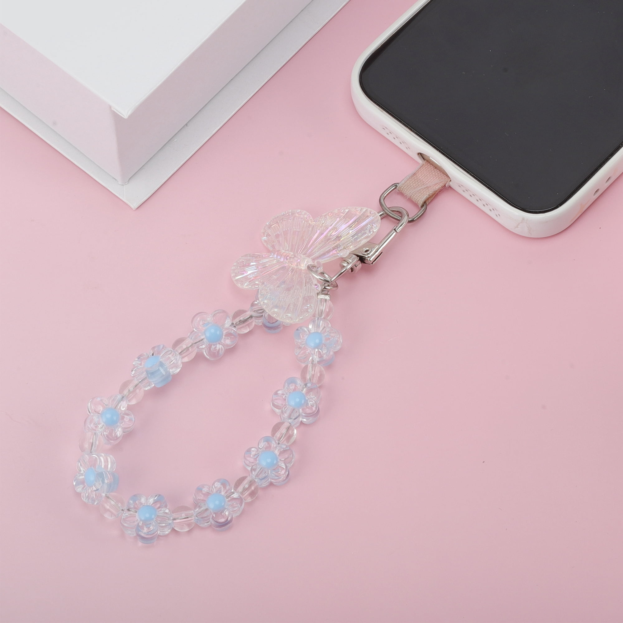 Unique Bargains Butterflies Flower Phone Charm Blue 1Pc