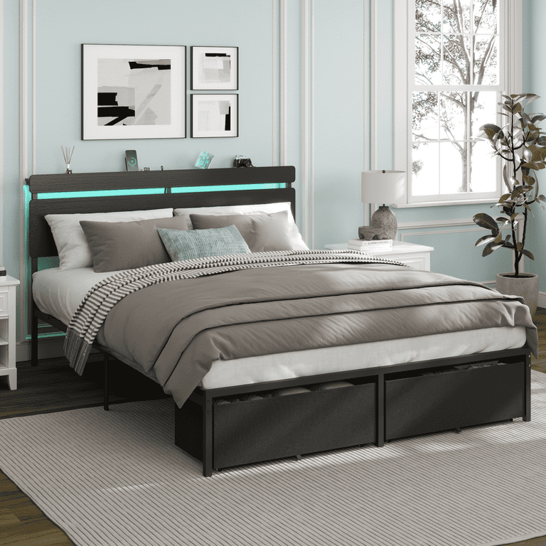 Satifur Queen Bed Frame with Storage Drawers and LED Lights photo 7