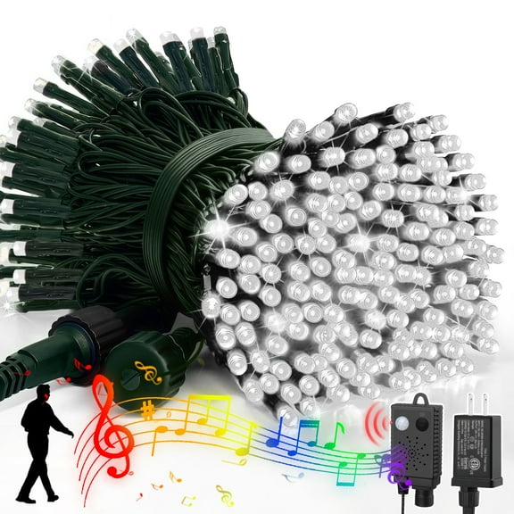 LAMPHOME 33ft Music Christmas Mini Lights (Green Wire),100 LED Fairy Starry String Light Plug in for Indoor Outdoor Xmas Tree Wedding Party Decoration (White)