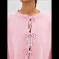 thumbnail image 4 of Suéteres Tipo Cárdigan con Lazo Frontal para Mujer, de Punto Grueso, con Mangas Largas Abullonadas, Modernos Abrigos para Otoño e Invierno. Rosa M, 4 of 10