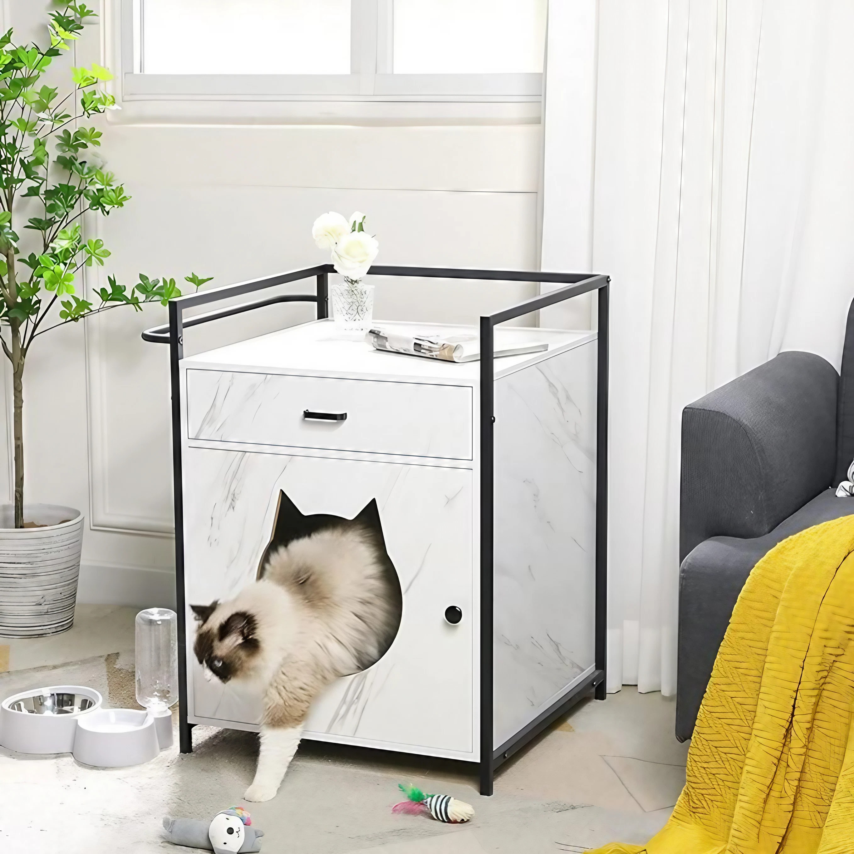 Cat Litter Box Enclosure with Storage Drawer