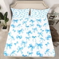 thumbnail image 2 of Castle Fairy Preppy Child Cartoon Bowknot Twin Sheet Sets 3pcs,Blue White Twin Fitted Sheet Microfiber,Dreamy Princess Bowtie Breathable Flat Sheet,Microfiber Bedroom Decor, 2 of 7