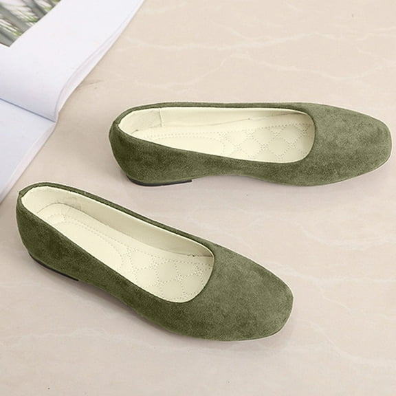 Willtoo Flat Shoes for Women Slip On Comfortable Walking Ballerina Shoes Ladies Cute Ballet Flats Pumps Low Wedge Shoes Army Green US-7(EU-38)