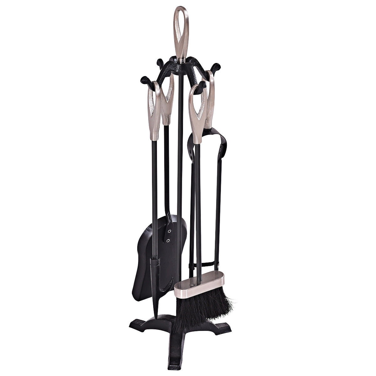 BLACK BRUSHED STEEL CROOK TOP HEARTH TIDY SET MAINTAIN YOUR FIREPLACE 