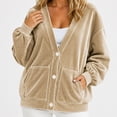 thumbnail image 5 of Wrongduck Women's Velvet Cardigan Jacket Lightweight Button Front Long Sleeve Casual Sweater Coat with Pockets Spring Fall Layering Top, 5 of 7
