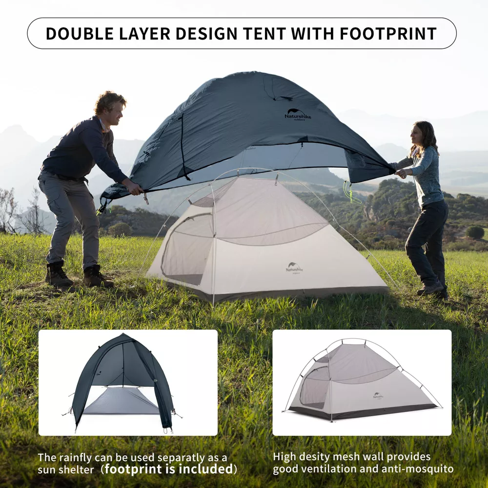 Naturehike Cloud Up Free Standing 2 Person Backpacking Tent Ultralight Nylon Double Layer Camping Tents for Two Person,blue