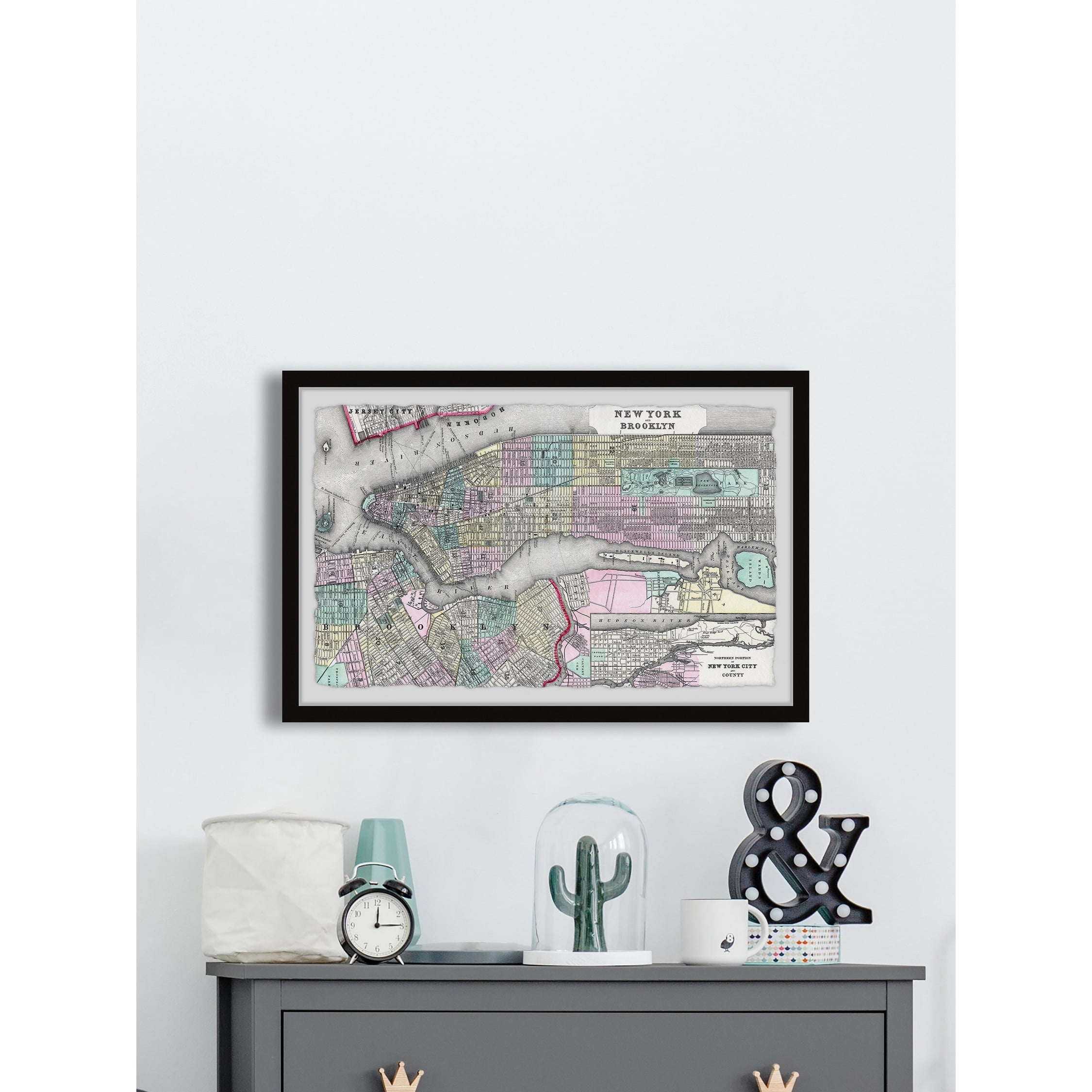 Marmont Hill Colored Brooklyn Map Framed Wall Art, 30" x 45"