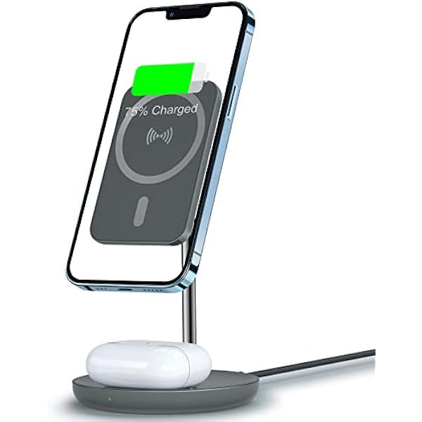 wonima02 Mag-Safe Wireless Charging Station : 2 in 1 Wireless Charging Stand for iPhone 12/13/14/15-10w Charging Stand Compatible with Airpods/iPhone 12/13/14/15 Pro Max Mini (R-Gray)