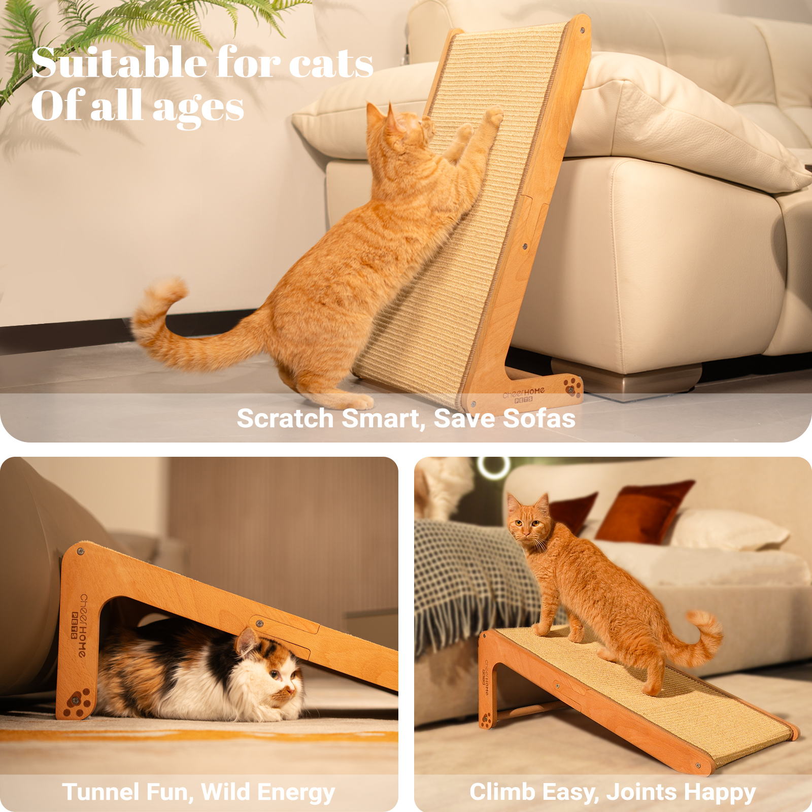 CheerPals Natural Sisal Cat Scratcher Ramp, Brown photo 3