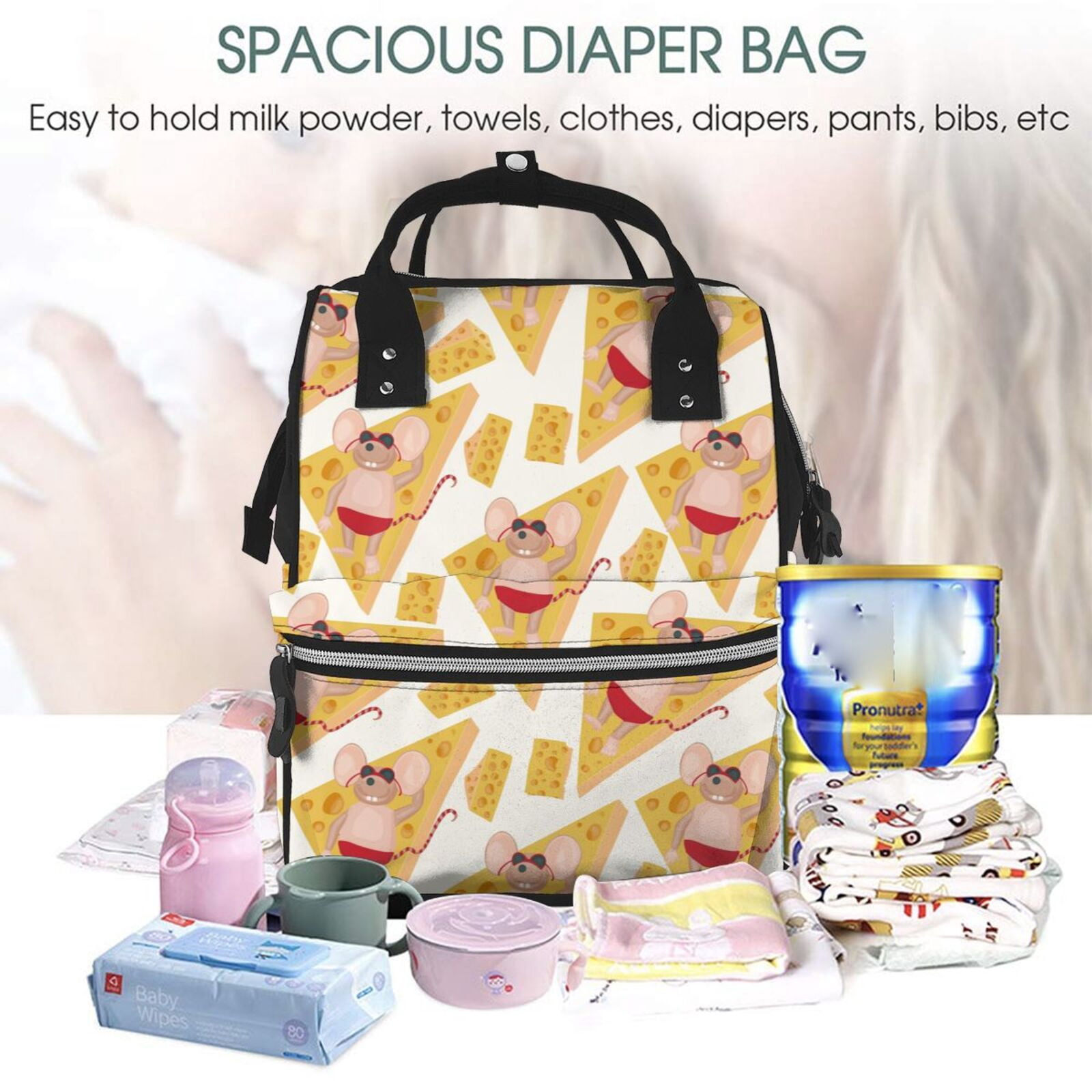 Fuzoiu mouse holiday Print Diaper Bag Backpack,Baby Essentials Travel Tote,Multi function Waterproof Diaper Bag, Travel Essentials Baby Bag - Unisex