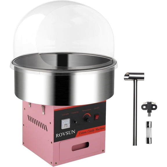 21 Inch Cotton Candy Machine, Electric Cotton Candy Maker Machine Candy Floss Maker Machine w/Cover, Stainless Steel Bowl, Sugar Scoop and Drawer for Commercial Home Party Carnival, Pink