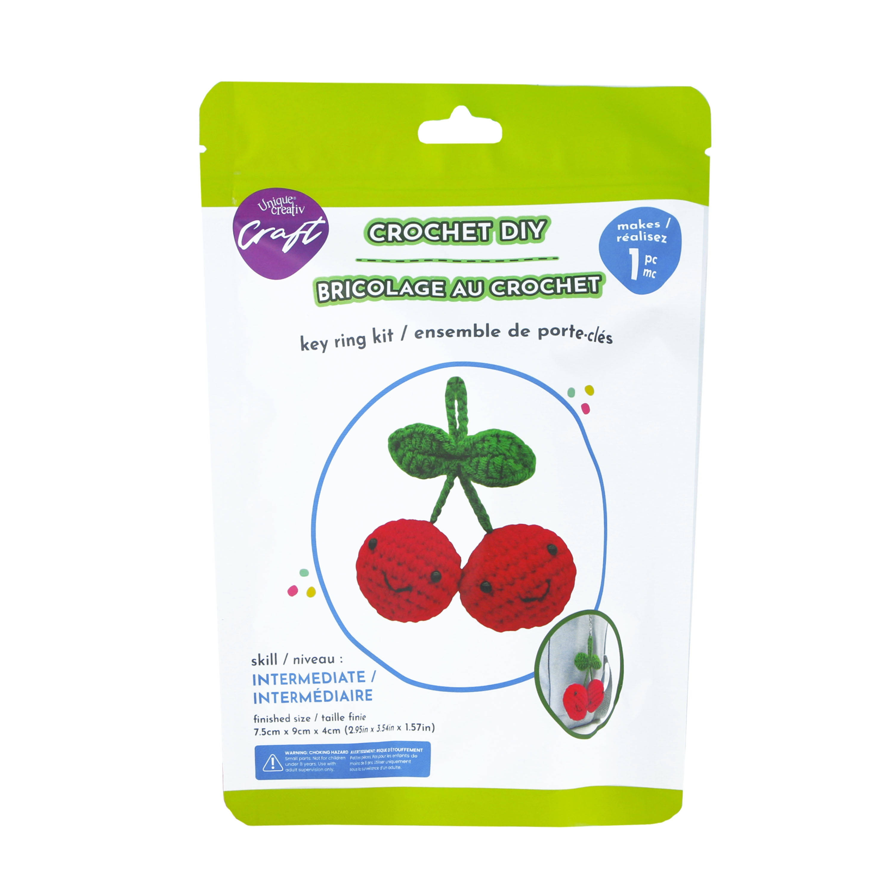 UNIQUE CREATIV CRAFT Crochet Key Ring Kit - Cherry, 1 pc, Age 8+