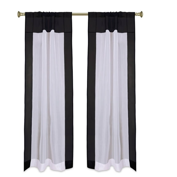 White with Black Rod Pocket Sheer Tissue Curtain / Drape / Panel-84"-Piece