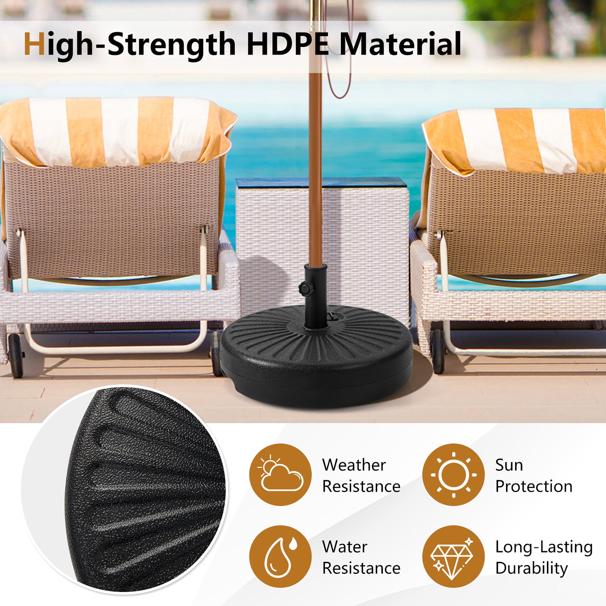 Costway 20'' Patio Fillable Round Umbrella Base Stand Holder Fit Pole 1.5''/1.9'' Outdoor