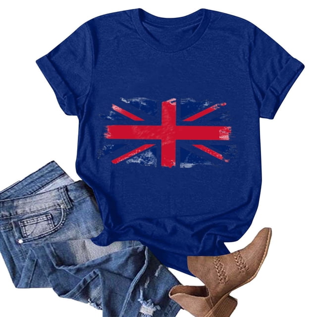 Tops Cortos para las Mujeres Día de la Independencia Impreso Cuello de la Tripulación Tee, Casual Y Elegante Cuello Redondo Tops para las Mujeres