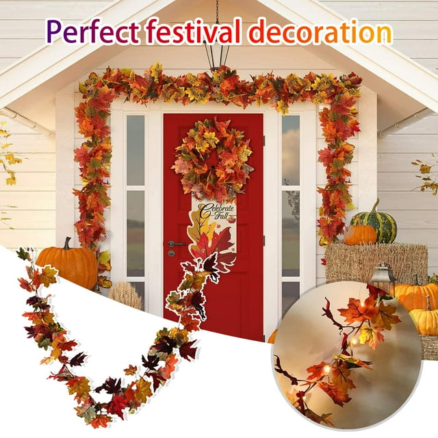 Fiudx Guirnalda de Acción de Gracias, Diseño de Hoja de Arce, Luces Naranjas Cálidas, Decoración para Chimenea y Entrada, Decoración para Bodas y Fiestas de Otoño, Uso Interior y Exterior, Juego de 2